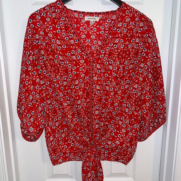 Max Studio Tie Front Short Sleeve Blouse - Picture 1 of 2